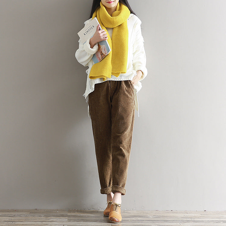 Women's Art Fan Xian Corduroy Loose Pants – Front view